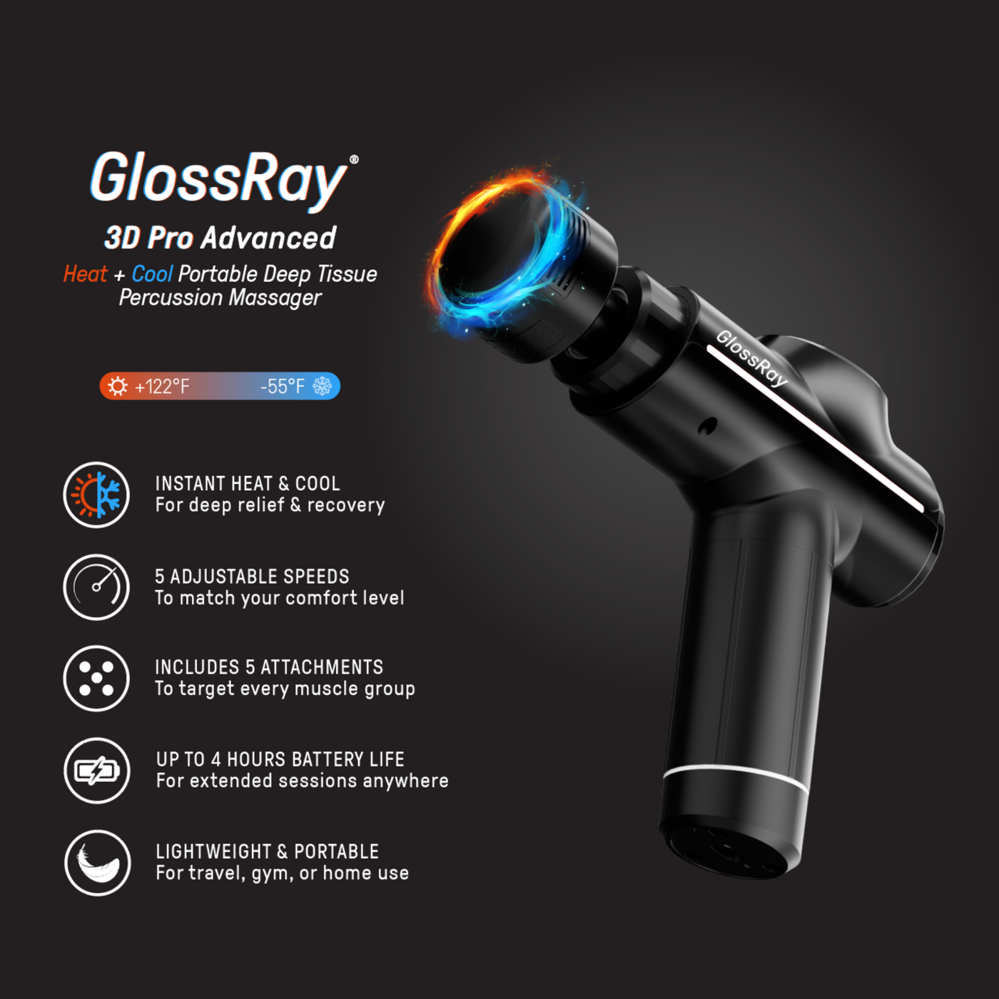Heat + Cool Portable Deep Tissue Percussion Massager - 3D Pro Advanced